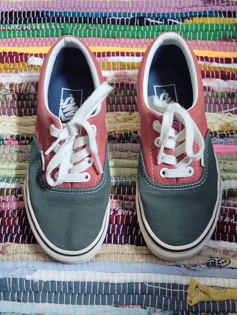 Vans Coral and Olive Two-Tone Canvas Sneakers Size 5.5